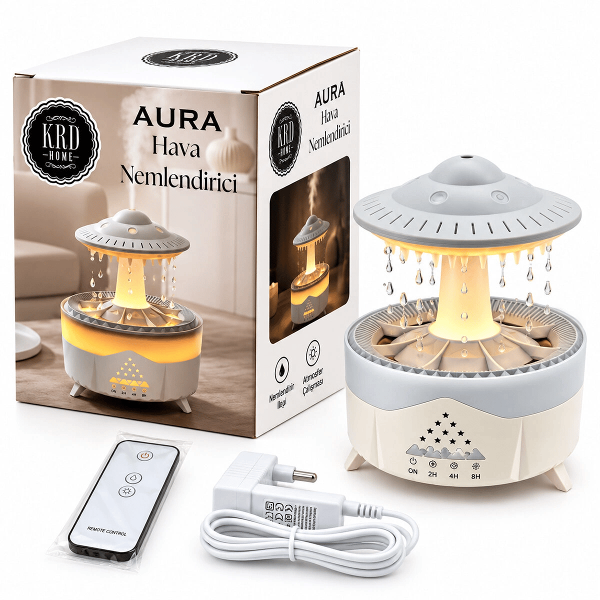Yağmur Bulutu Kumandalı Renkli Ledli Işık Hava Nemlendirici Buhar Makine - Koku Giderici Krd-8779 Bx40