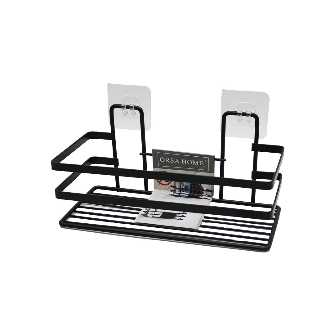 Yapışkanlı Askılı Çok Amaçlı Siyah Kare Banyo Raf Bx40