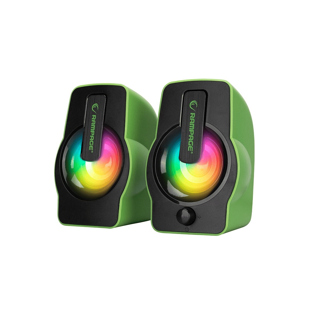 Yeşil - Rgb Işıklı 1+1 Hoparlör Speakaer Set Usb Kablo 2.0 Multimedya - 6w Bx40