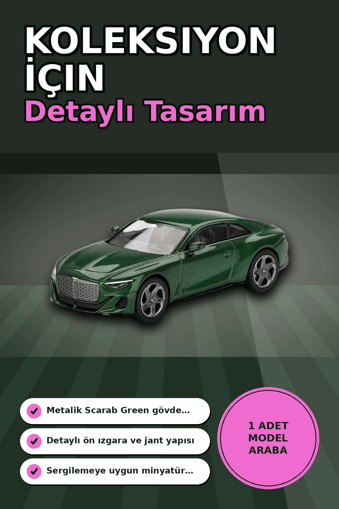 Yeşil Renkli 1/64 Ölçek Bentley Batur Diecast Model Araba - Koleksiyonluk Tekli Paket BX-313340