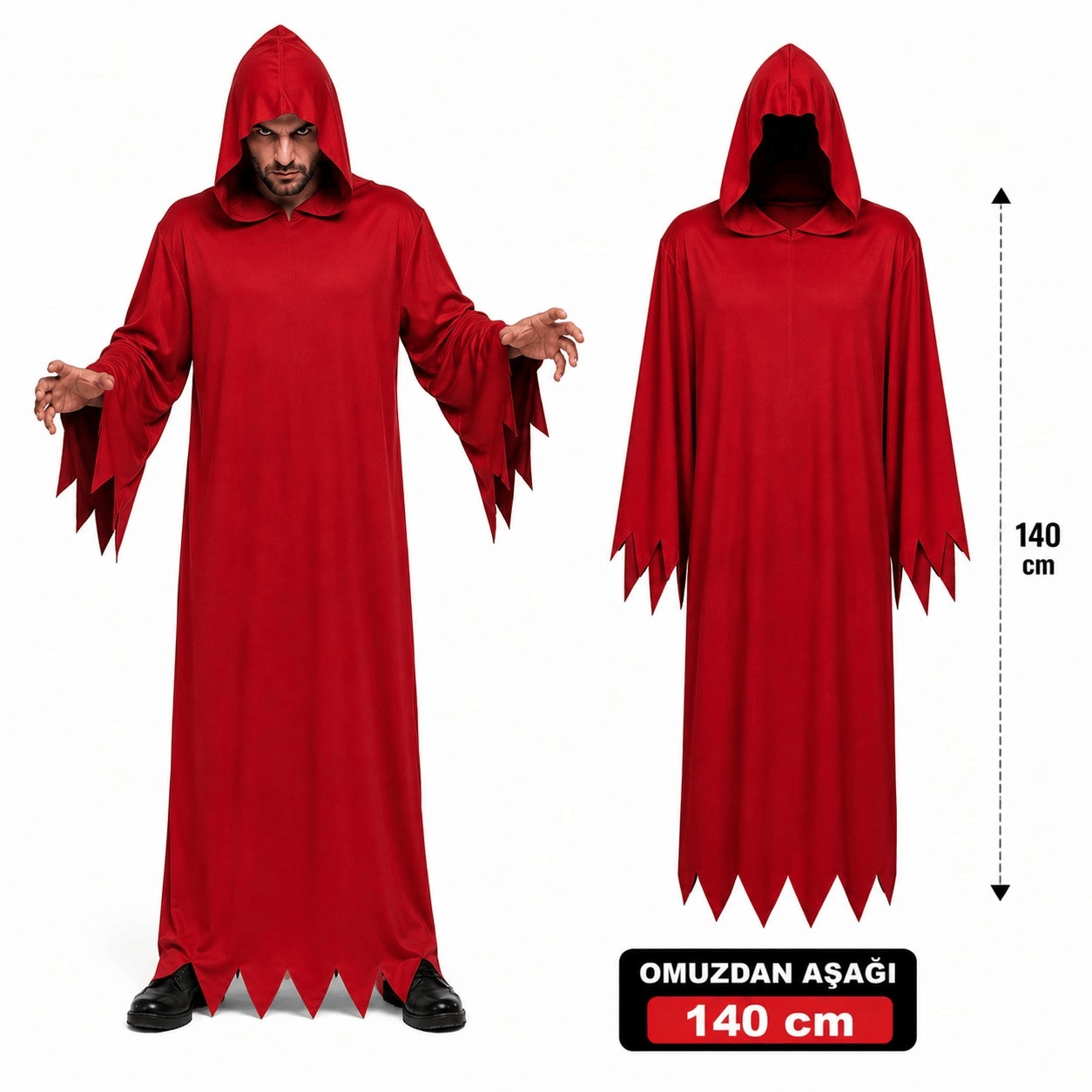 Yetişkin Kırmızı Kapüşonlu Cellat Hayalet Kostümü 140 Cm Bx40