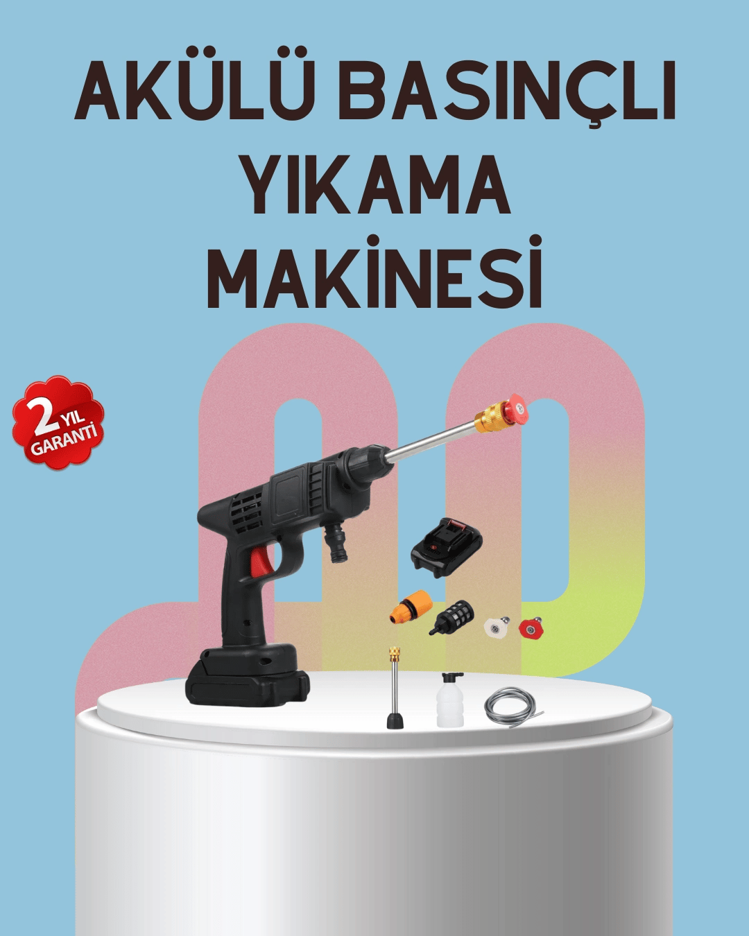 Yüksek Basınçlı Şarjlı Yıkama Tabancası Su Tabancası Hortumlu