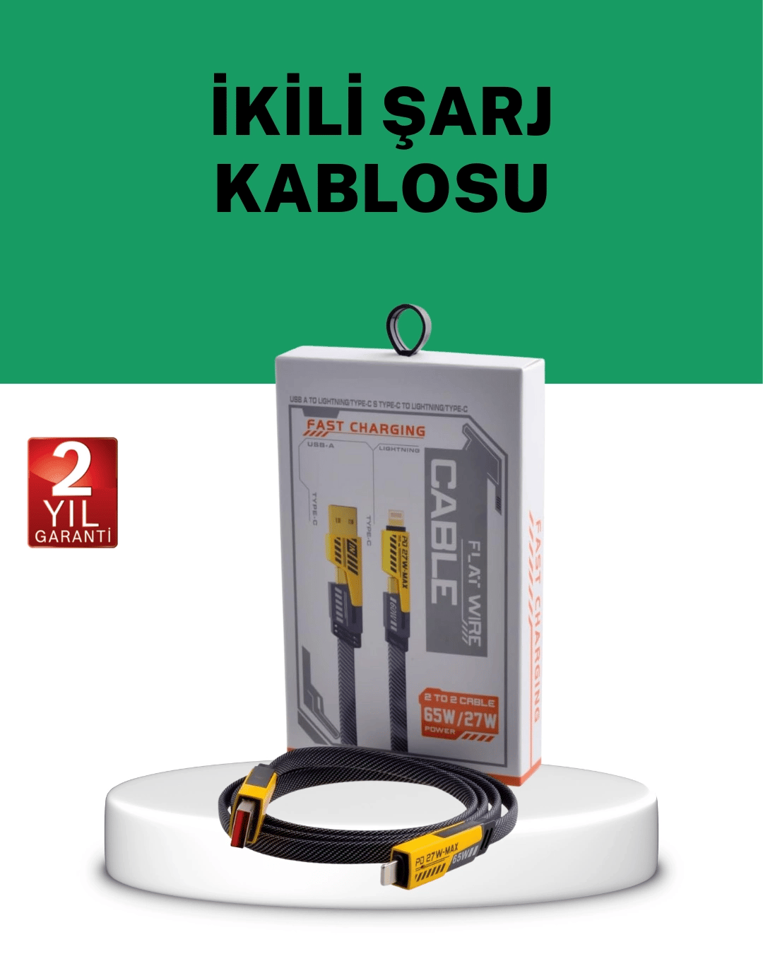 Yüksek Hızlı 65W Güç Çıkışlı Çoklu Cihaz Uyumlu Şarj Kablosu