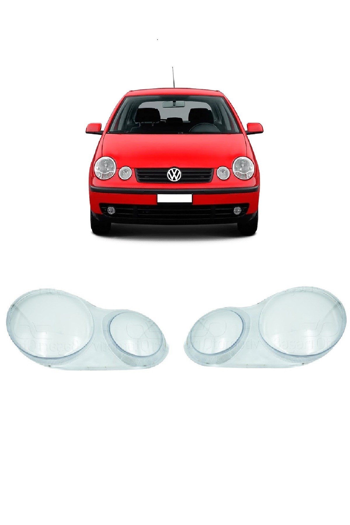 Volkswagen Polo 2002-2005 Uyumlu Sağ + Sol Far Camı Takım 2 Adet 6Q1941007AF 6Q1941008AF