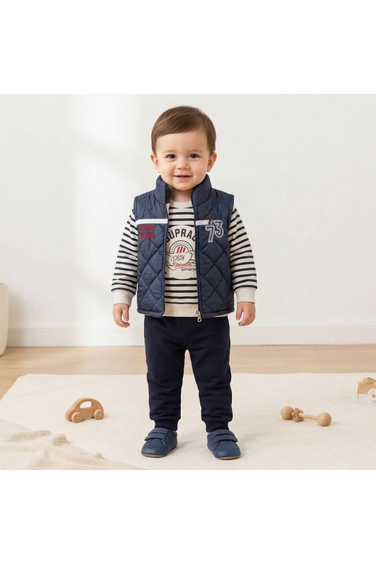 Erkek Bebek Şişme Montlu 3’lü Takım-mevsimlik