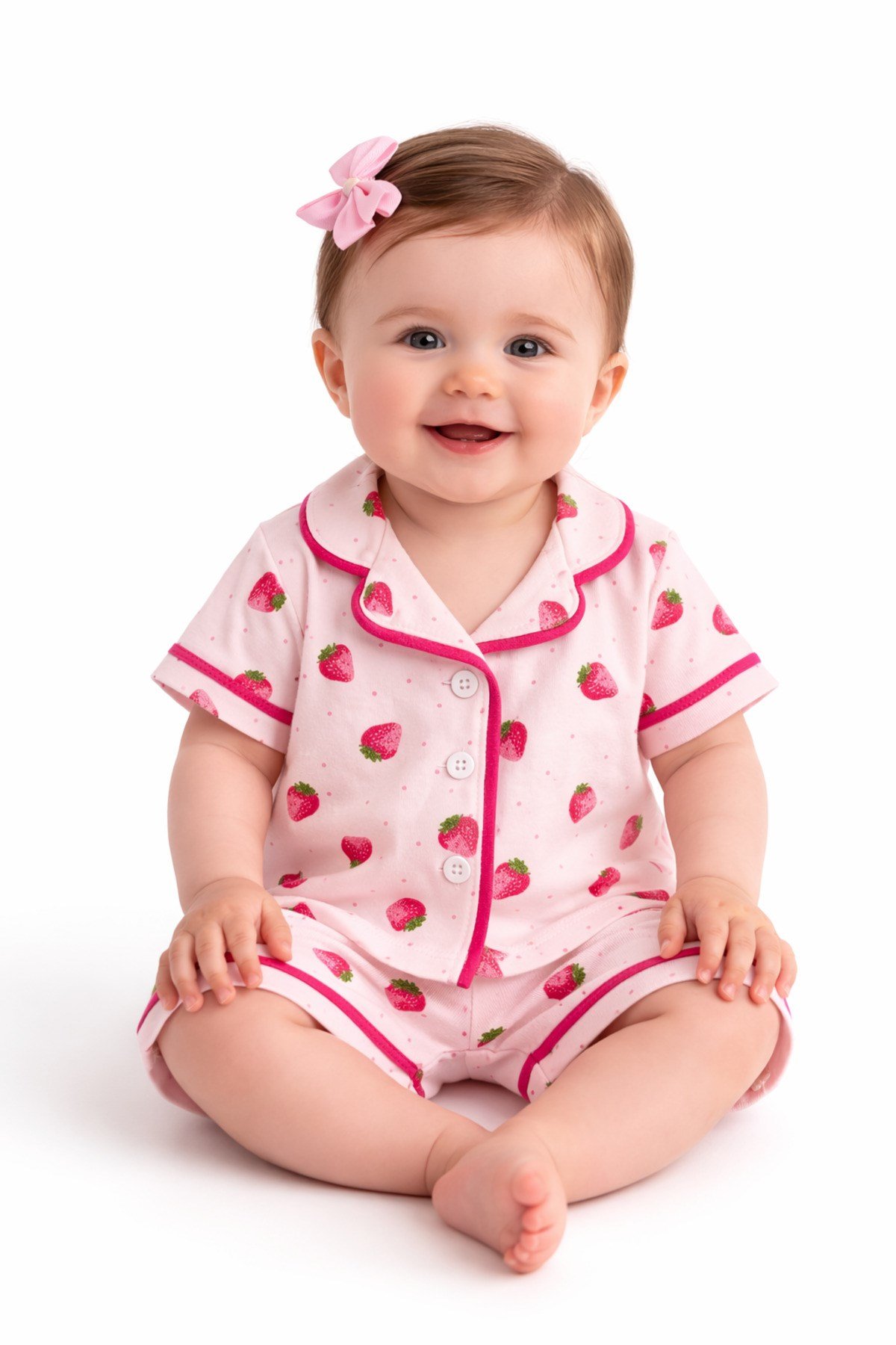 Kız Bebek Çilek Desenli Pijama Takımı -Pembe