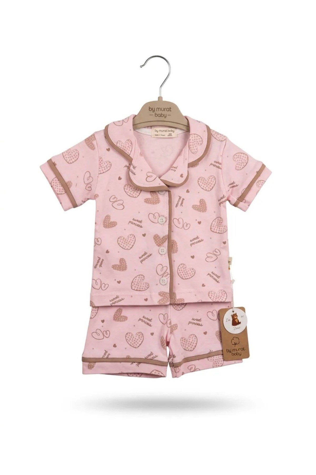 Kız Bebek Prenses Kalp Desenli Pijama Takımı -Pembe