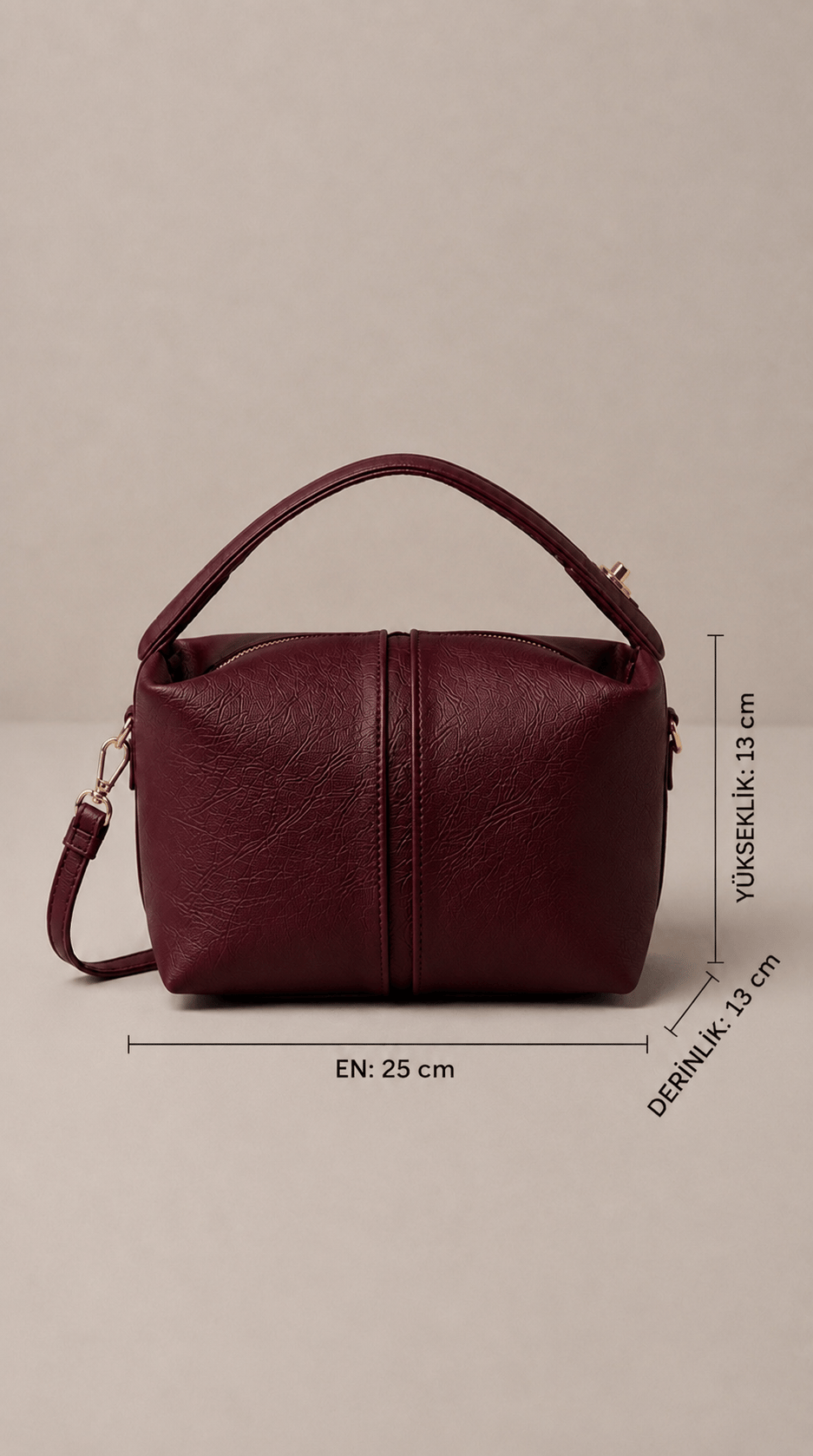 Bordo Desenli Fermuarlı Kadın Omuz ve Çapraz Çantası