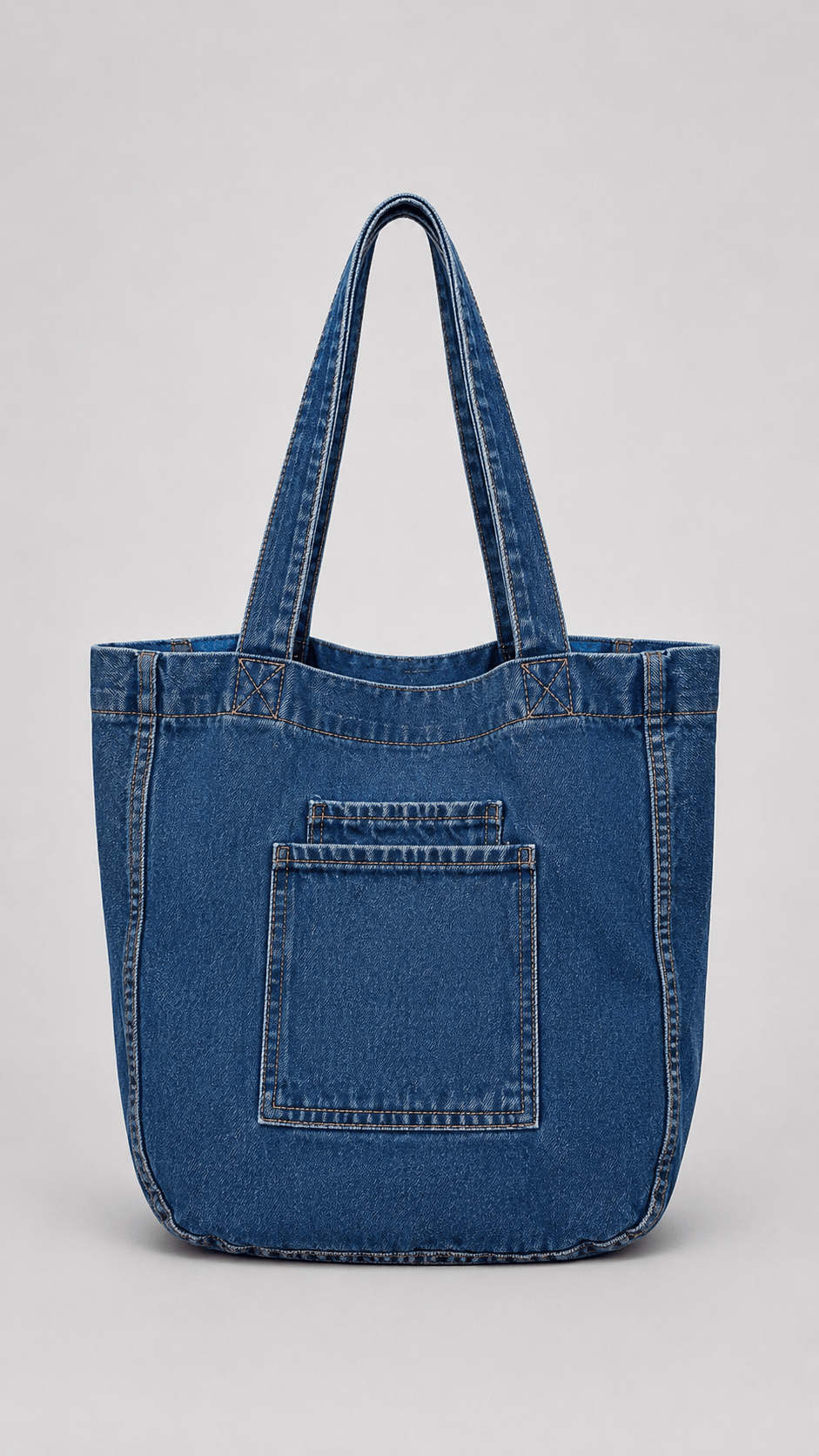Cepli Büyük Boy Denim Tote Mavi Omuz Çantası