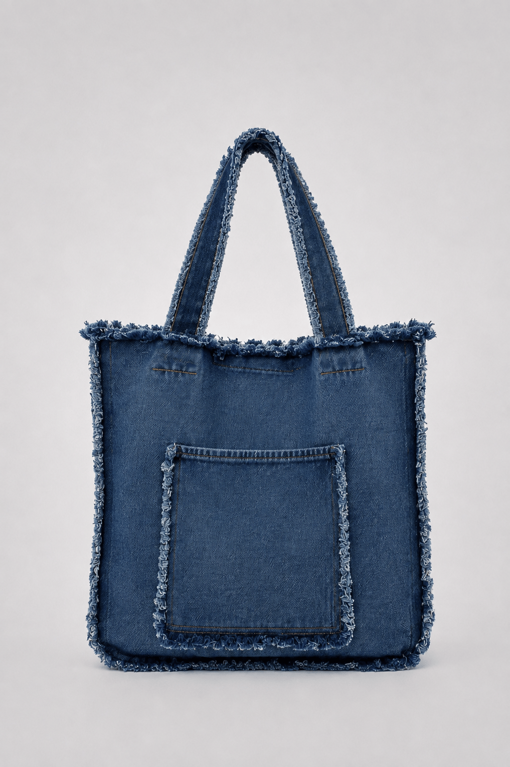 Kadın Denim Püskül Detaylı  Bohem Büyük Boy Mavi Tote Omuz Çantası
