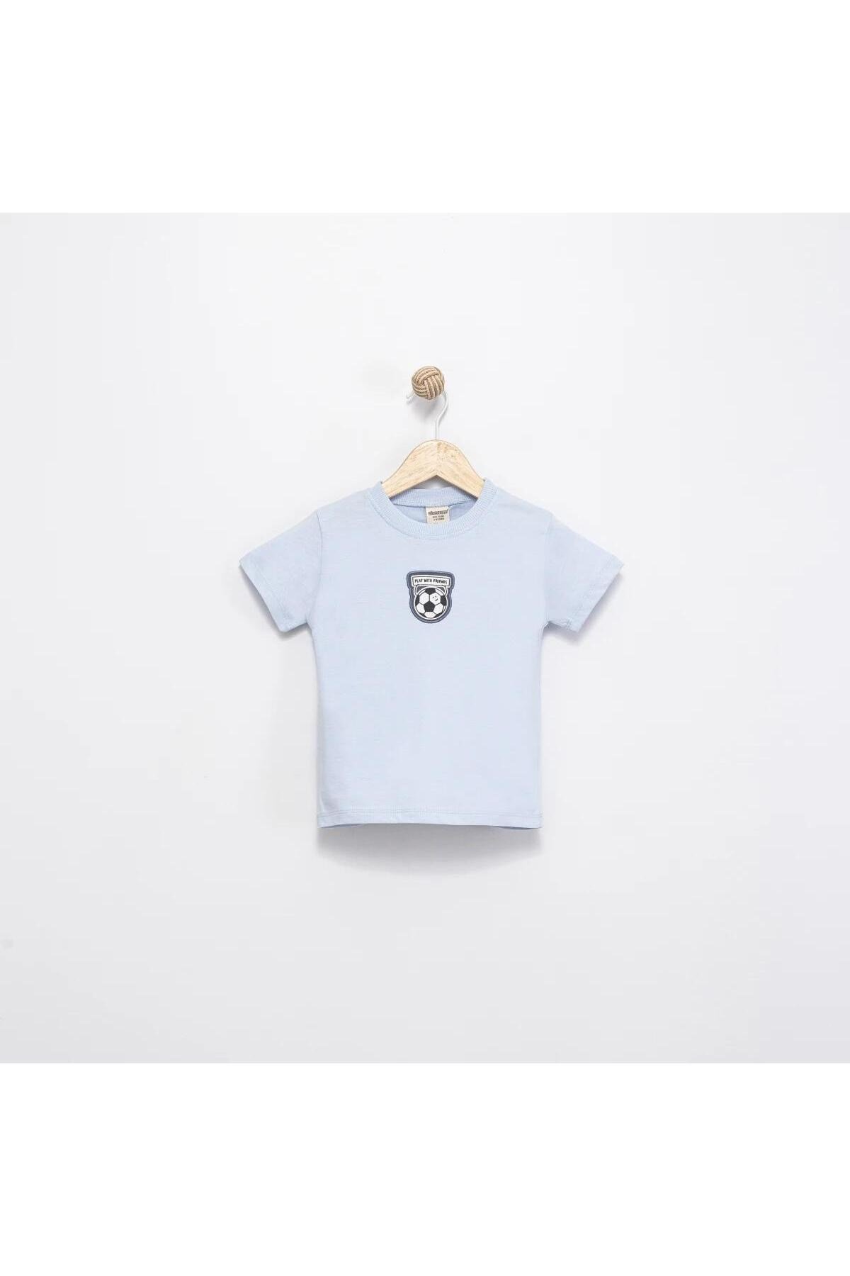 Erkek Çocuk Top Baskılı Mavi/Ekru T-Shirt