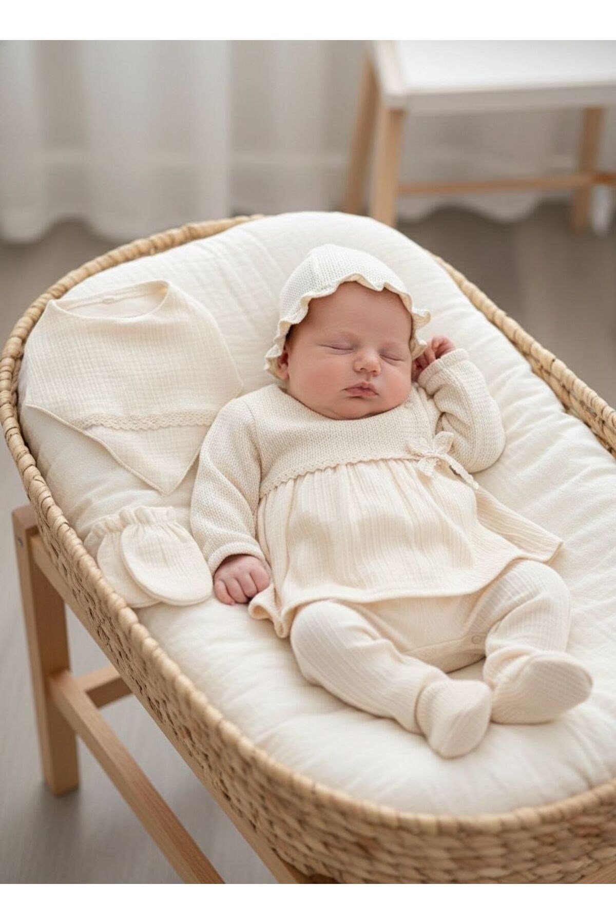 Kız Bebek Ceremony Girl Dantel Detaylı 5'li Ekru Zıbın Takım