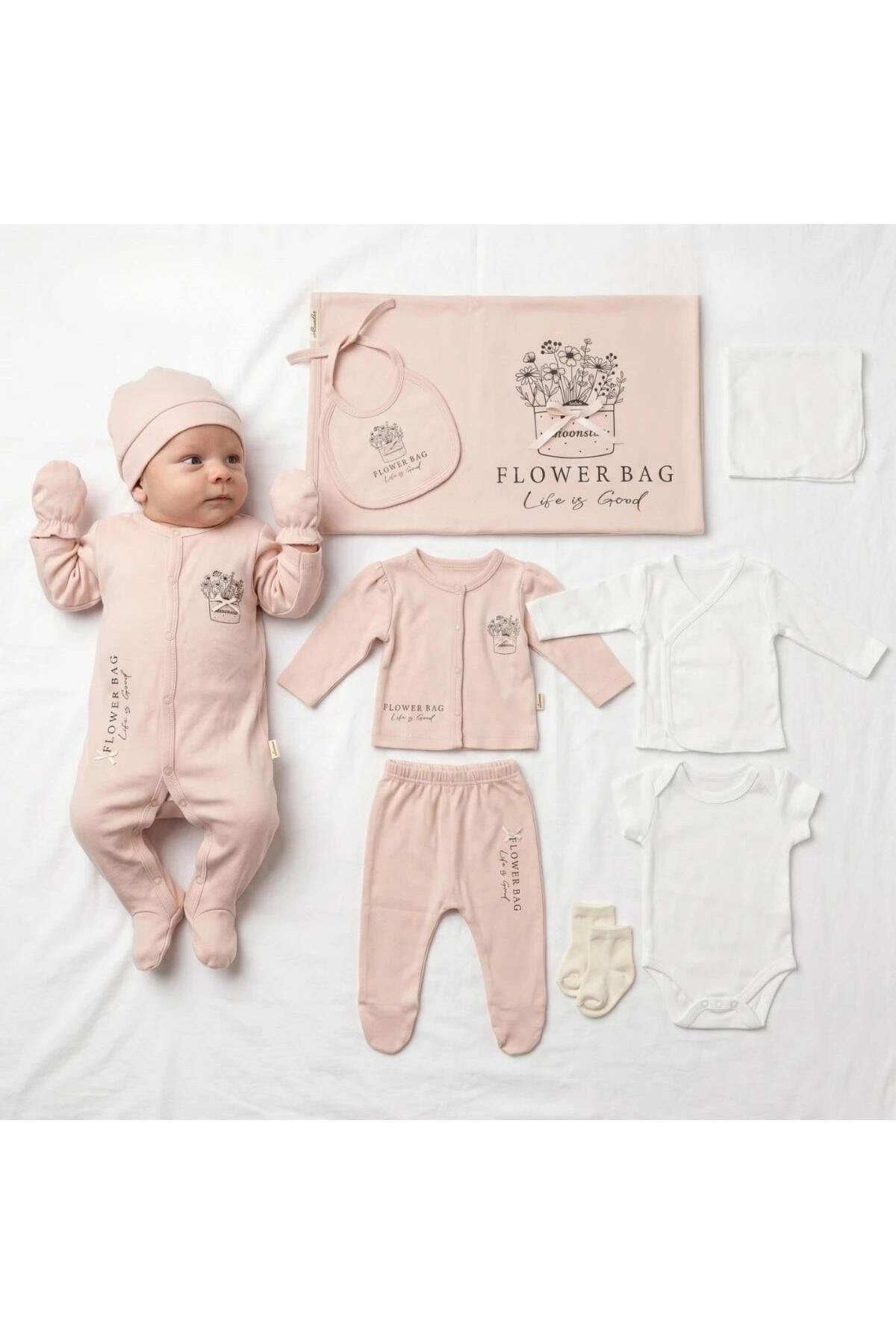 Kız Bebek Pudra Flower Bag Life İs Good 10lu Hastane Çıkışı - Seti