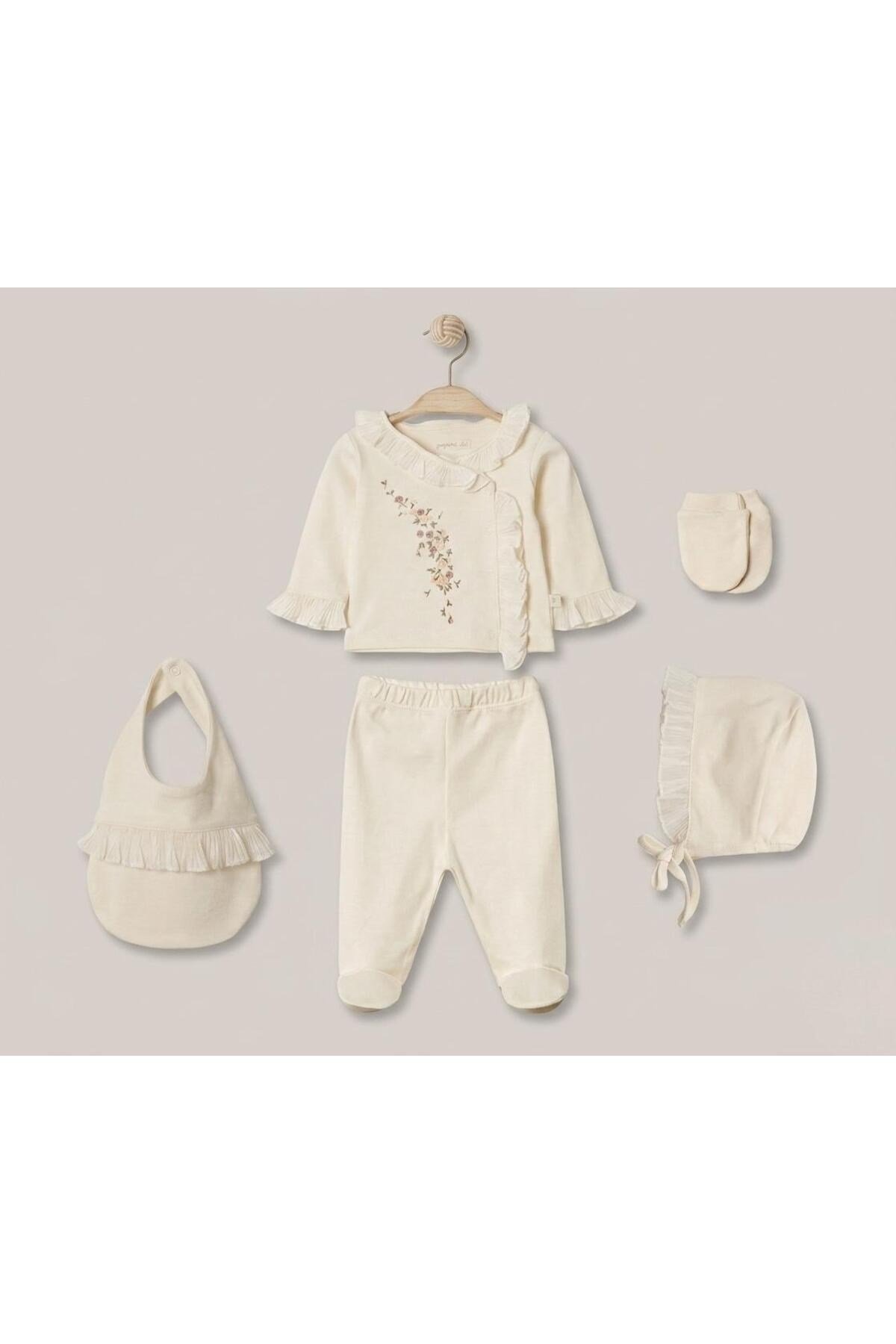 Kız Pliseli Krem 5li Hastane Çıkışı Set