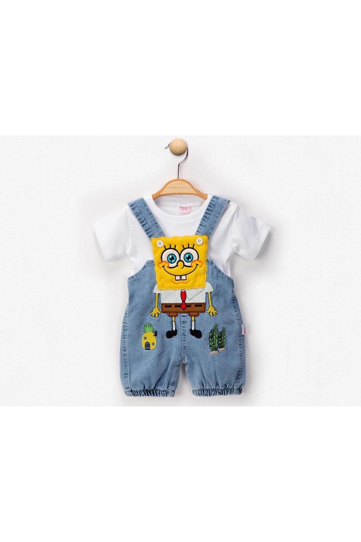 Sponge Bob Nakışlı Erkek Bebe Salopet Takım