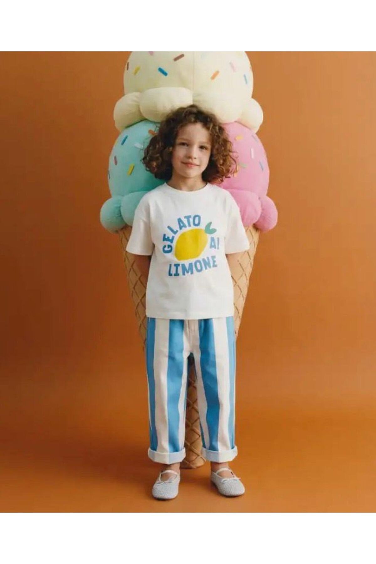 Unisex Gelato Limone T-Shirt Çizgili Pantolon 2li Takım