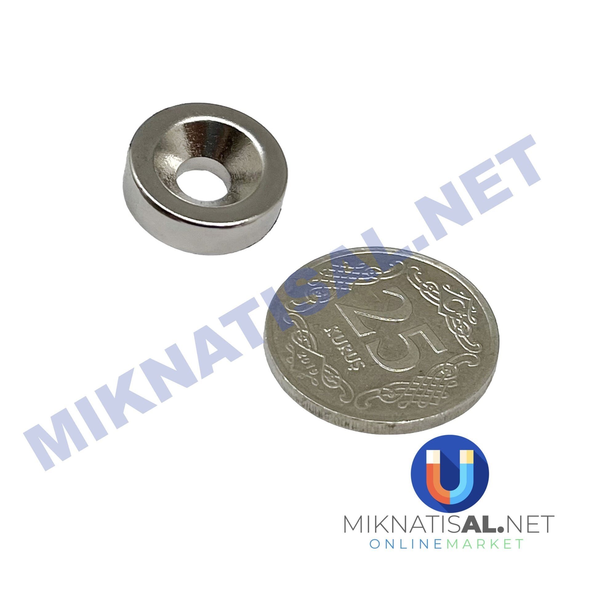 20x5 mm (10-5,5mm) N35 Havşalı Güçlü Neodyum Mıknatıs