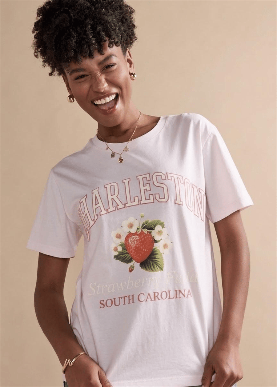 FRANCESCA'S PEMBE BASKILI T-SHİRT 