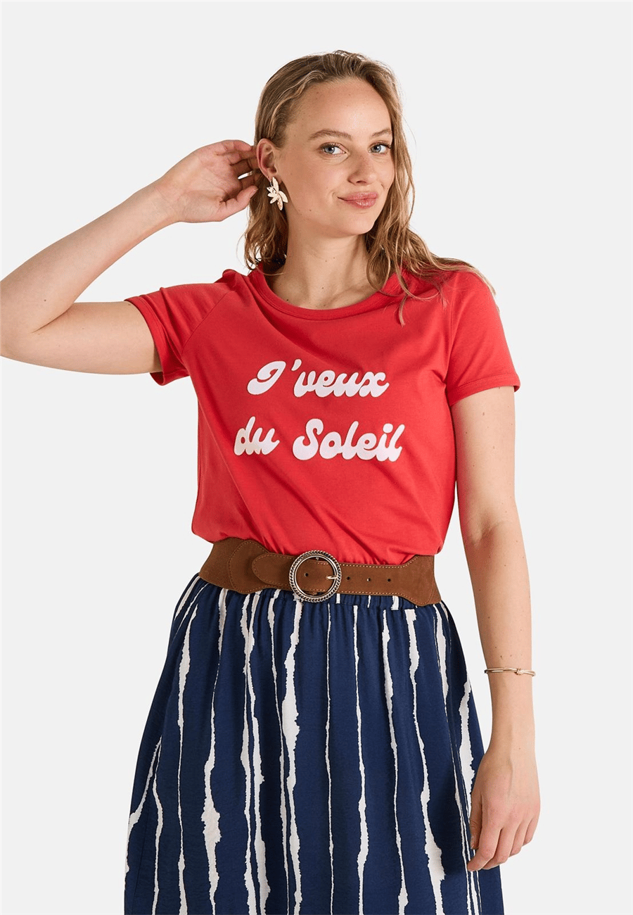 GRAİN DE MALİCE BİSİKLET YAKA YAZILI SLOGAN KIRMIZI T-SHİRT