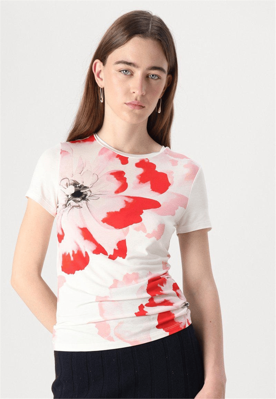 TED BAKER SİNDHAA KIRMIZI BÜYÜK ÇİÇEK BASKILI T-SHİRT
