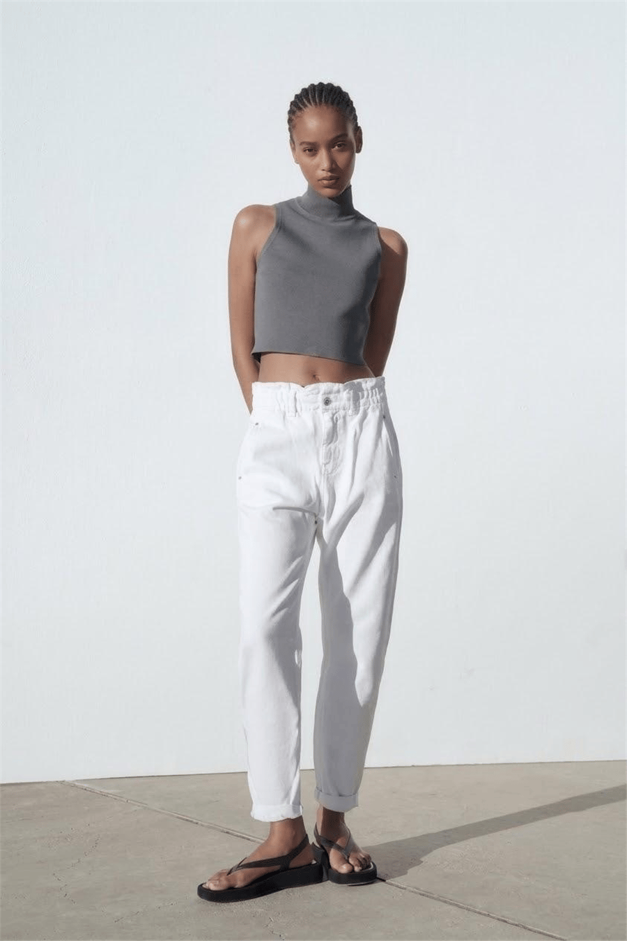 ZARA PAPERBAG BEYAZ JEANS 