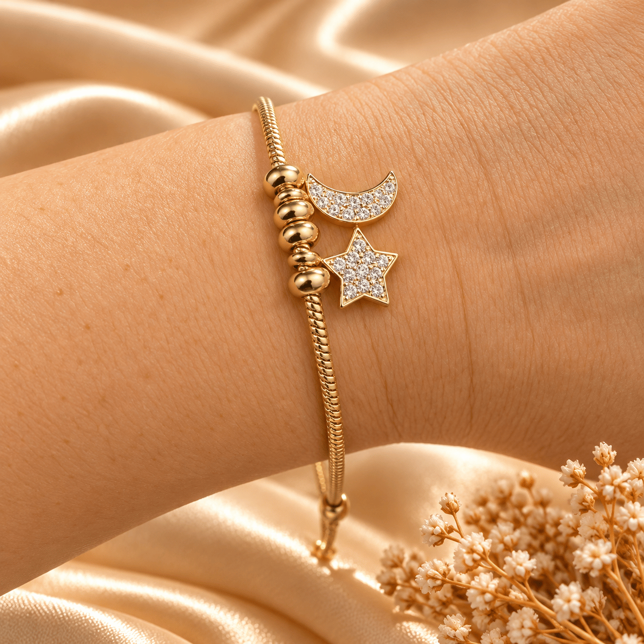Charmlı Gold Yıldızlı Bileklik