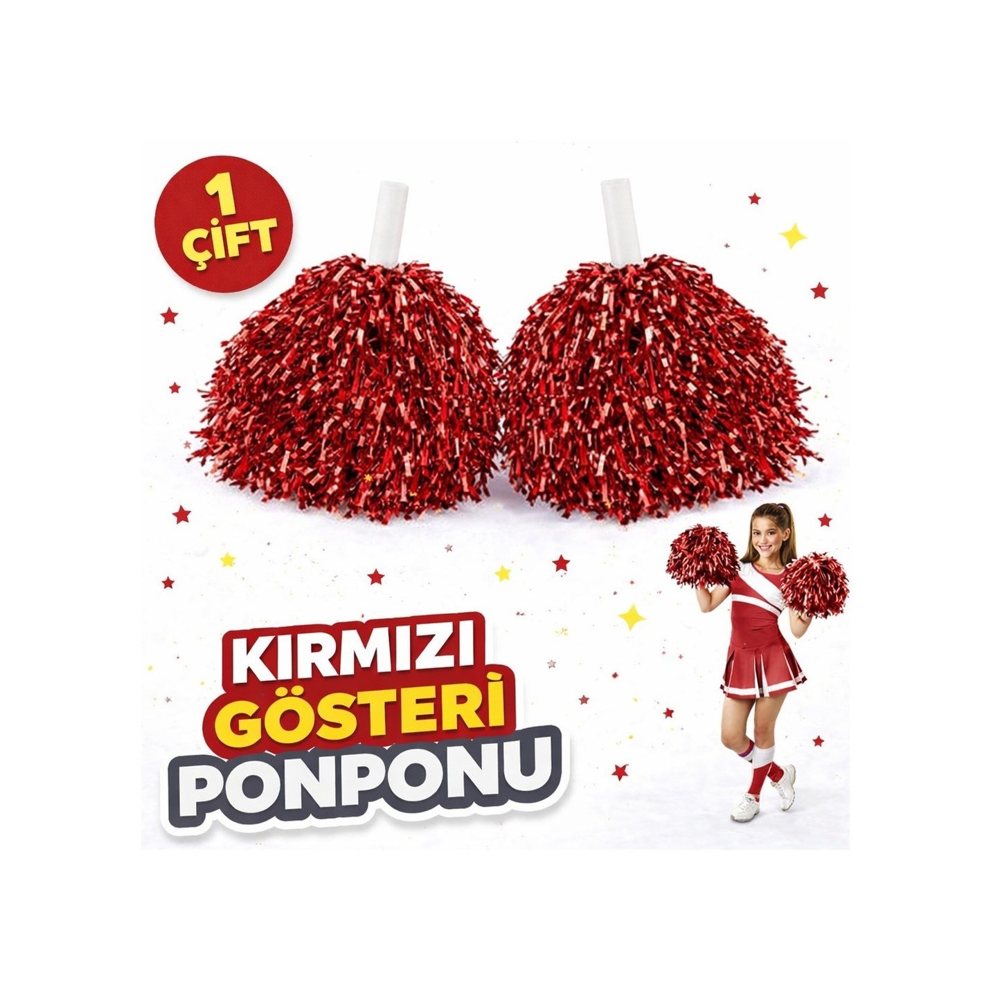 1 Çift 2 Adet Kırmızı Renk 23 Nisan 19 Mayıs 29 Ekim Okul Gösteri Ponponları 04677563