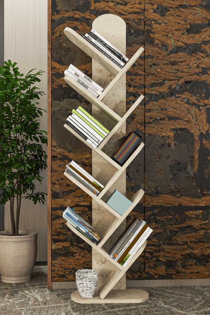 10 Raflı Kitaplık Ekru 147 Cm Çok Renkli