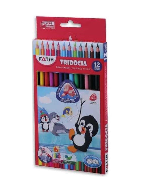 12 Renk Tridocia Tam Boy Kuru Boya Kalemi 1 Adet Çok Renkli