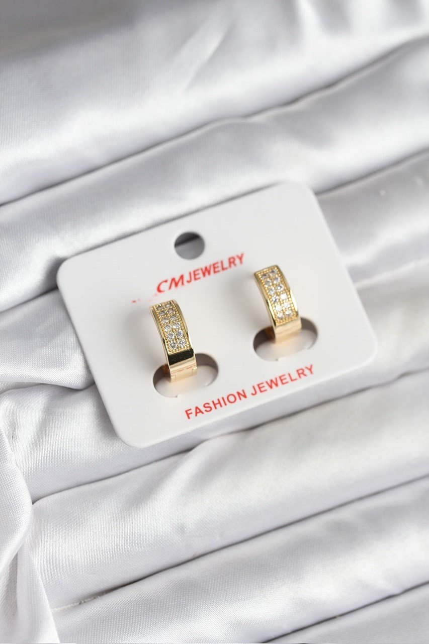 14k Gold Renk Kaplama Zirkon Taşlı Halka Cm Kadın Küpe Diğer