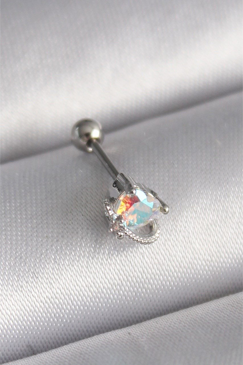 316l Çelik Gümüş Renk Zirkon Taşlı Kalp Tragus Piercing