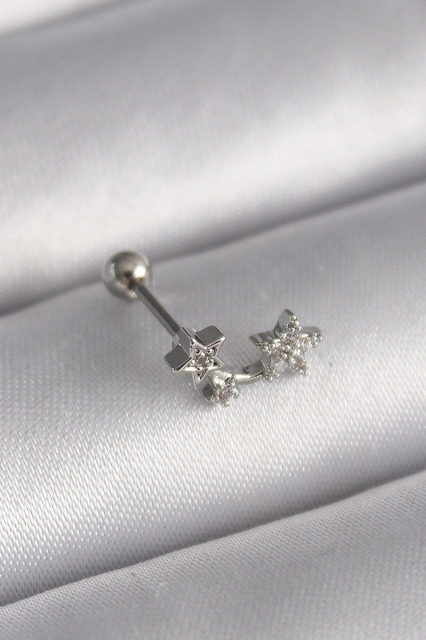 316l Çelik Gümüş Renk Zirkon Taşlı Yıldız Tragus Piercing