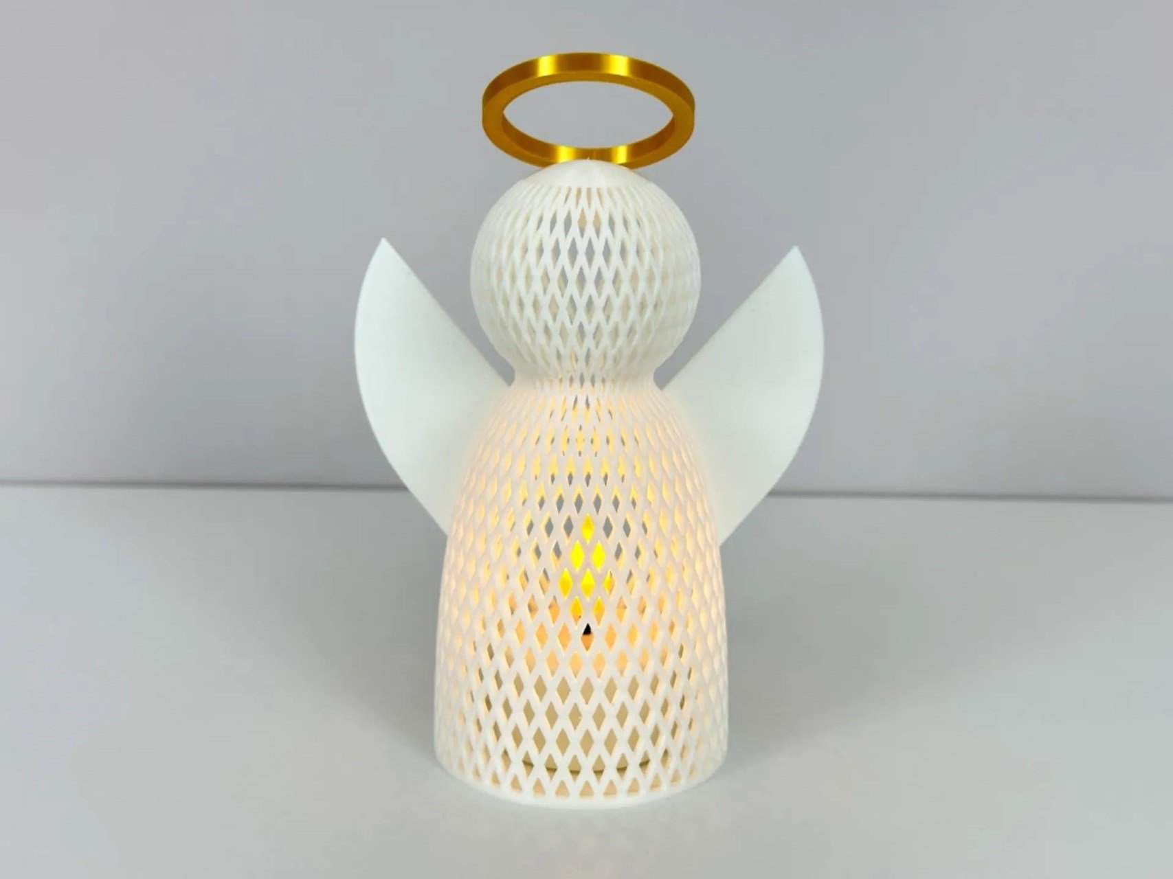 3d Baskı File Dokulu Melek Tealight Mumluk 14,5 Cm Altın Haleli Dekoratif Fener Şamdan Masa Süsü Çok Renkli