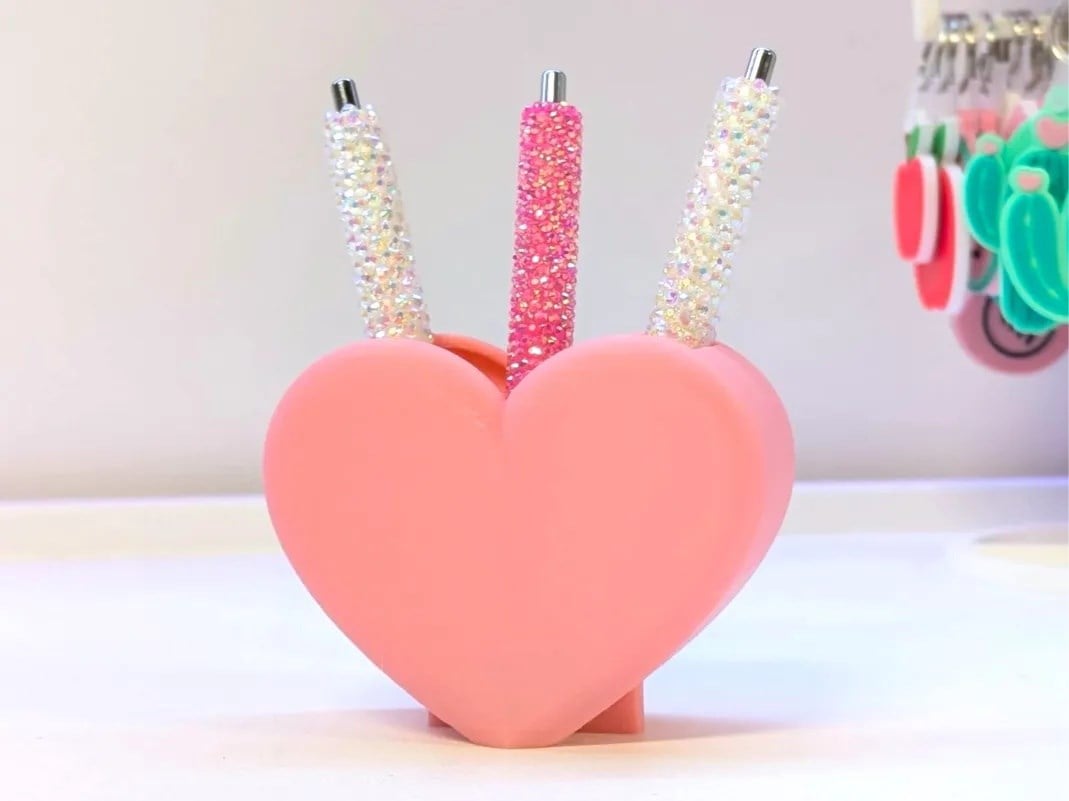3d Baskı Kalp Şekilli Kalemlik - Masaüstü Organizer - Pembe Çok Renkli