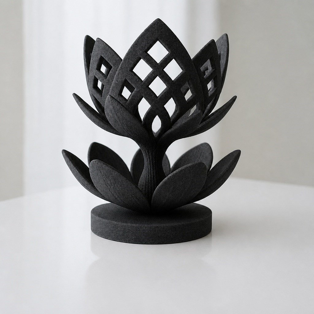 3d Baskı Lotus Çiçeği Mumluk - Dekoratif Tealight Mumluk-siyah Çok Renkli