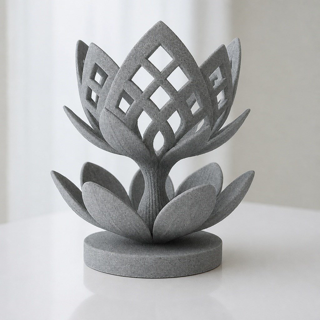 3d Baskı Lotus Çiçeği Mumluk - Dekoratif Tealight Mumluk-gri Çok Renkli