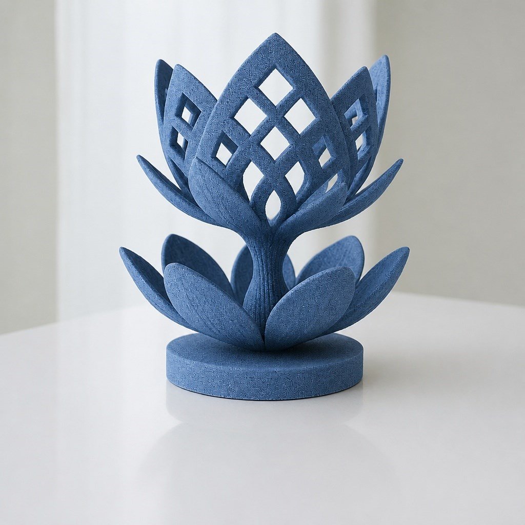 3d Baskı Lotus Çiçeği Mumluk - Dekoratif Tealight Mumluk-mavi Çok Renkli