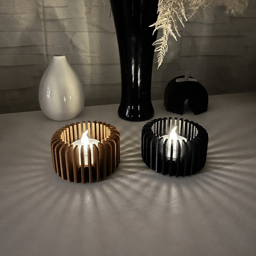 3d Baskı Modern Çizgili Mumluk - Tealight Mumluk 1 Adet -kahverengi Çok Renkli