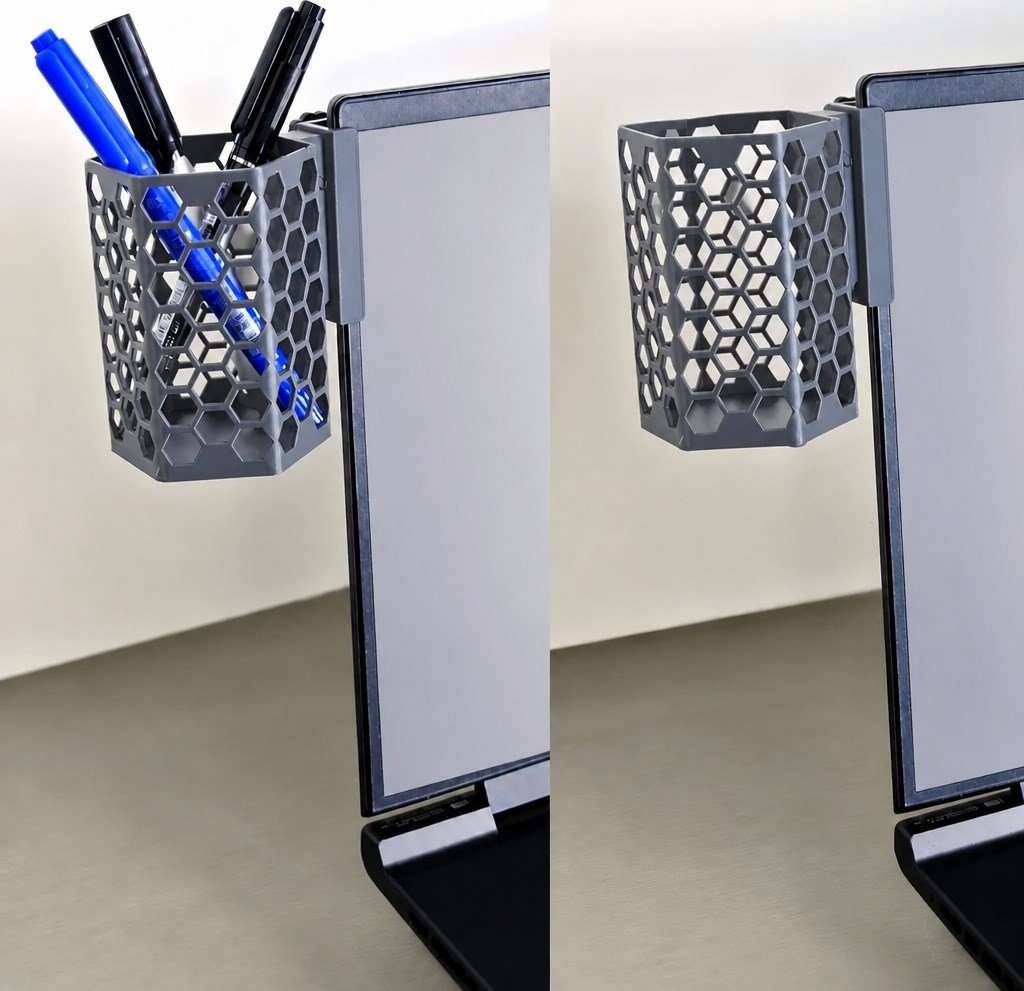 3d Baskı Monitor Kalemlik - Petek Desenli Laptop Kenar Altıgen Kalemlik-gri Çok Renkli