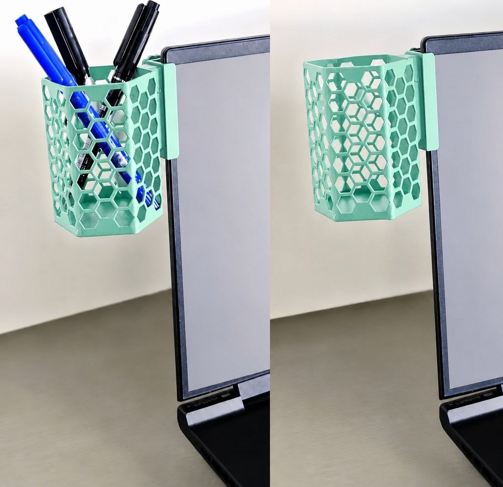 3d Baskı Monitor Kalemlik - Petek Desenli Laptop Kenar Altıgen Kalemlik-mint Çok Renkli