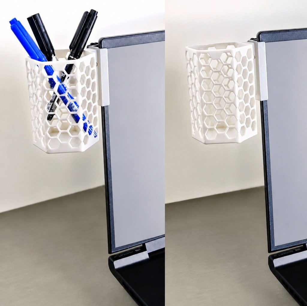 3d Baskı Monitor Kalemlik - Petek Desenli Laptop Kenar Altıgen Kalemlik-beyaz Çok Renkli