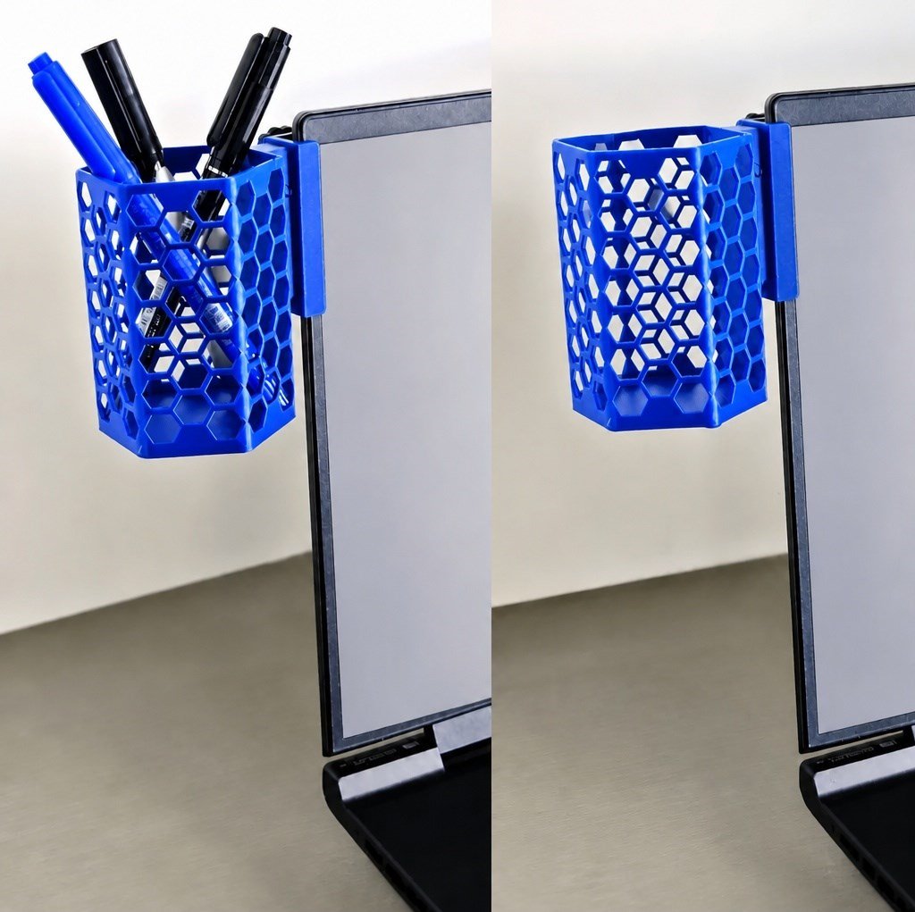 3d Baskı Monitor Kalemlik - Petek Desenli Laptop Kenar Altıgen Kalemlik-mavi Çok Renkli