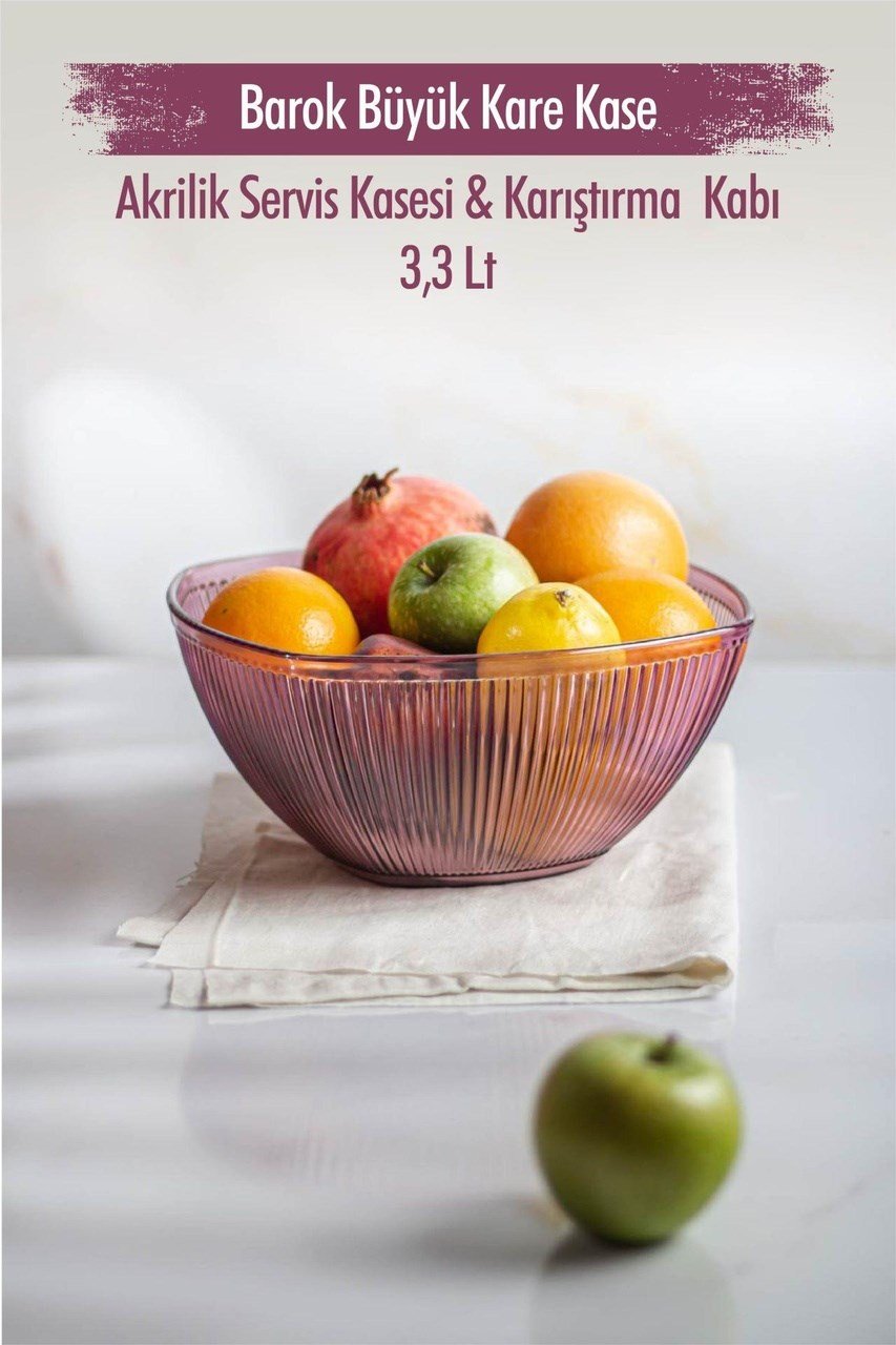 Akrilik Barok Mürdüm Büyük Kare Meyve & Salata Kasesi & Karıştırma Kabı / 3,3 Lt Cam Değildir Diğer