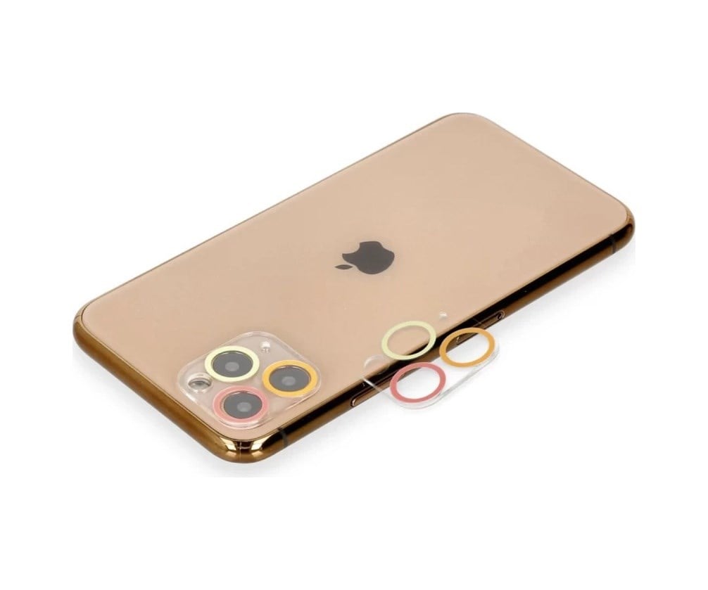 Apple İphone 11 Pro Uyumlu Renkli Kamera Lens Koruma Cam - Turuncu-kırmızı