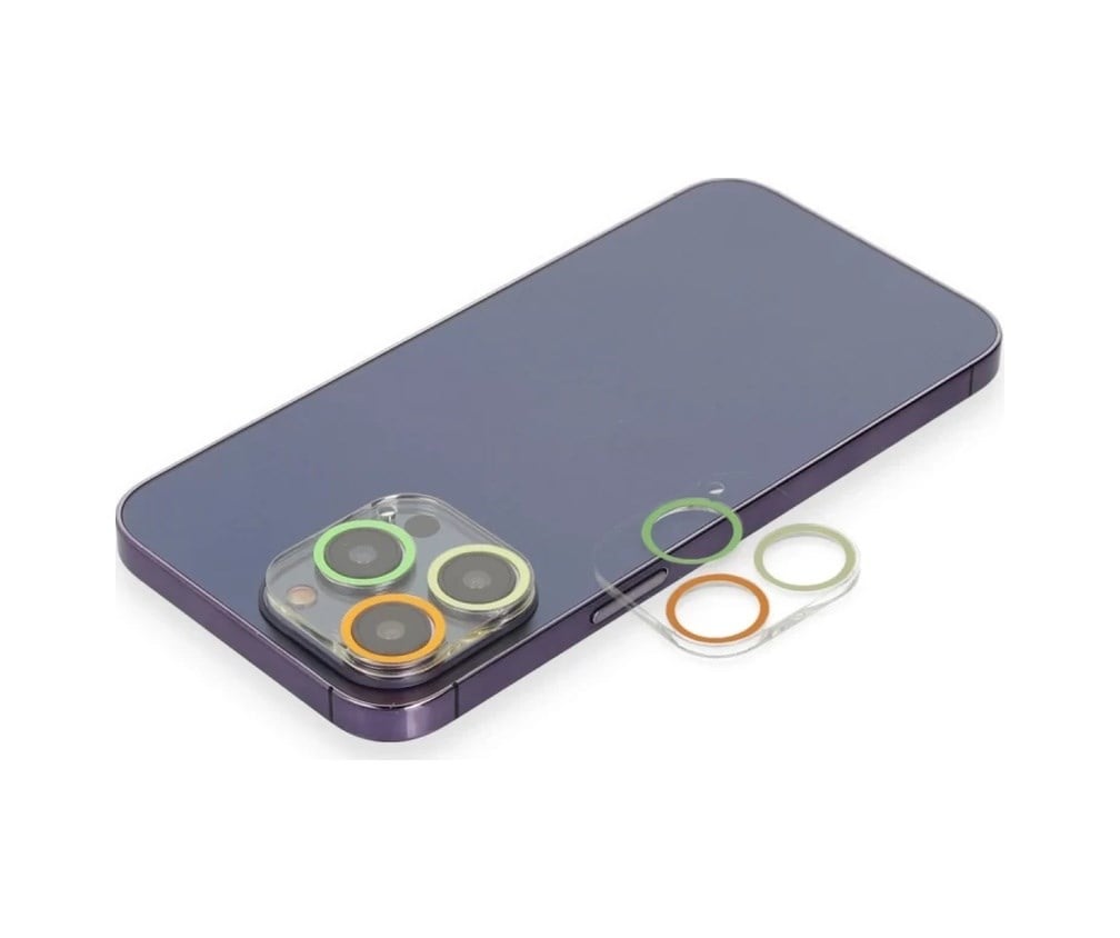 Apple İphone 12 Pro Uyumlu Renkli Kamera Lens Koruma Cam - Sarı-turuncu