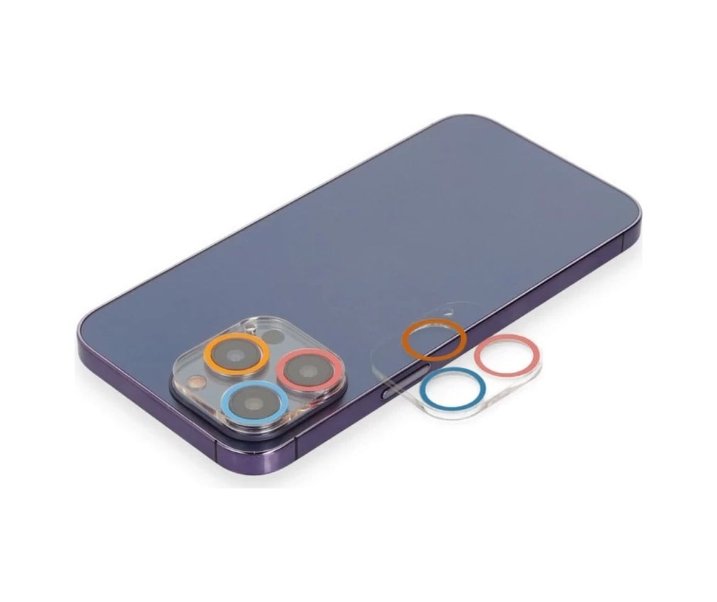 Apple İphone 13 Pro Uyumlu Renkli Kamera Lens Koruma Cam - Pembe-mavi