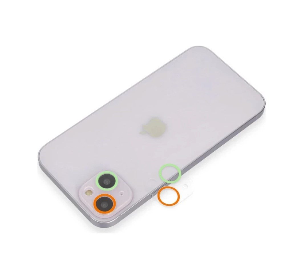 Apple İphone 13 Uyumlu Renkli Kamera Lens Koruma Cam - Turuncu-yeşil