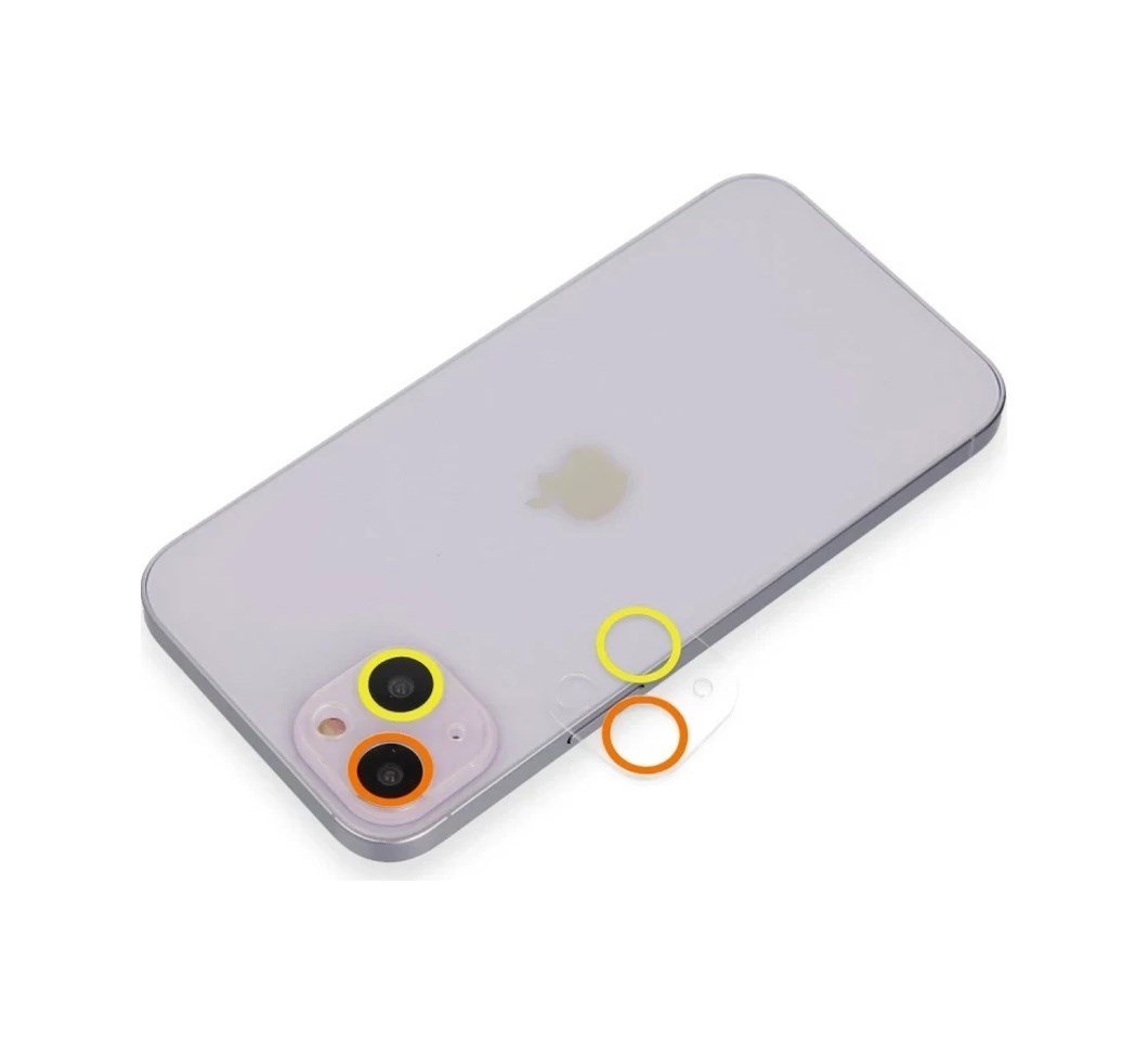 Apple İphone 13 Uyumlu Renkli Kamera Lens Koruma Cam - Sarı-turuncu