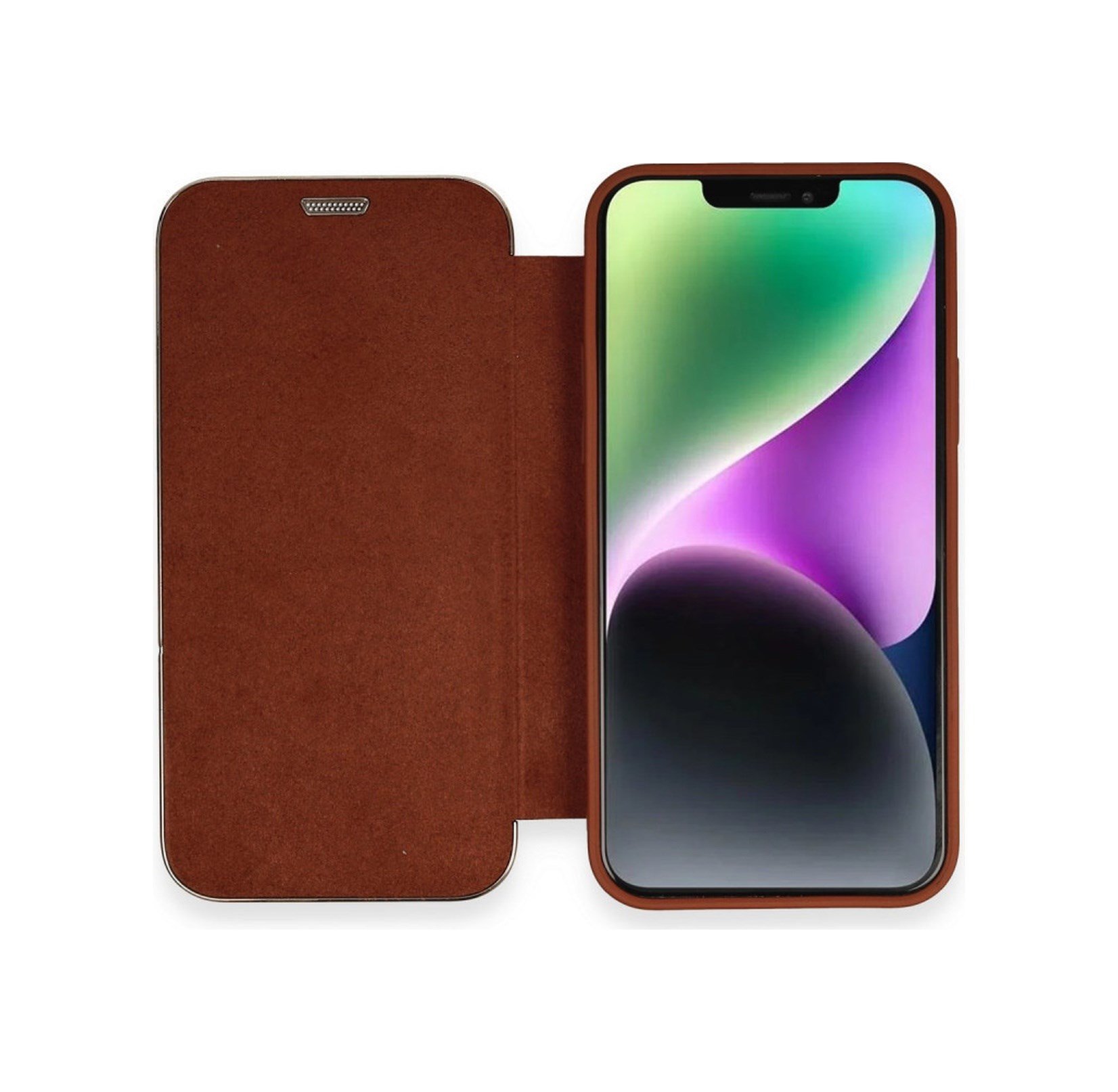 Apple iPhone Uyumlu 12 - Kılıf Dolpin - Kapaklı - Kahverengi Belirtilmemiş