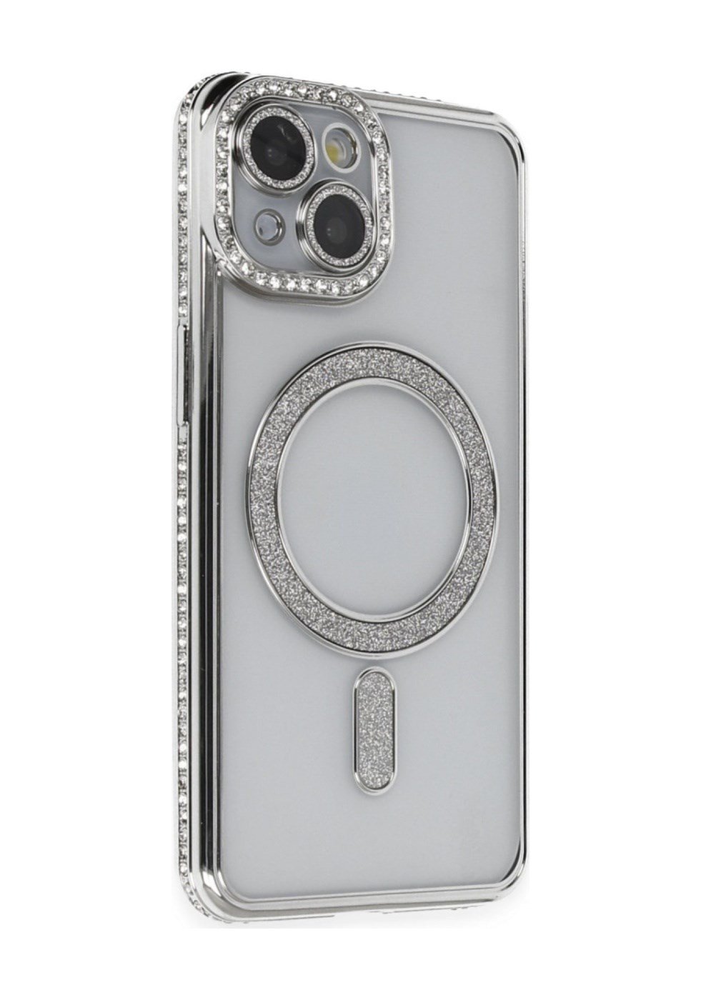 Apple iPhone Uyumlu  13 Kılıf Joke Simli Magneticsafe Kılıf -  Gümüş Belirtilmemiş